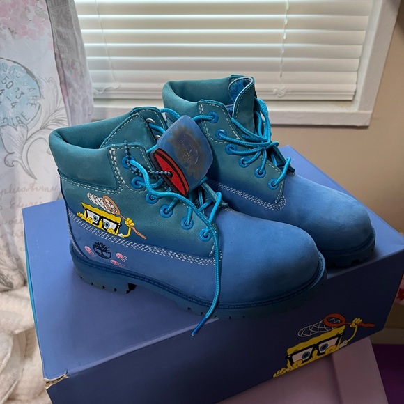Timberland Kids Aqua Blue Boots SpongeBob Limited Edition - Picture 2 of 3